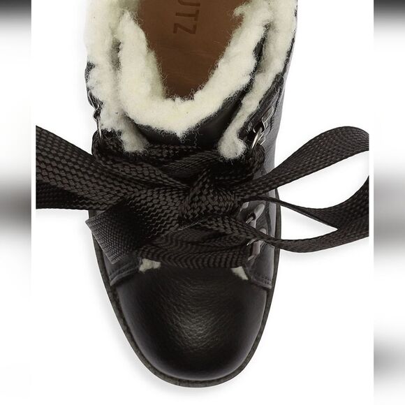 New Schutz Zara fur lined Winter black Leather Ankle Boots high block heels 7 B - Picture 5 of 12